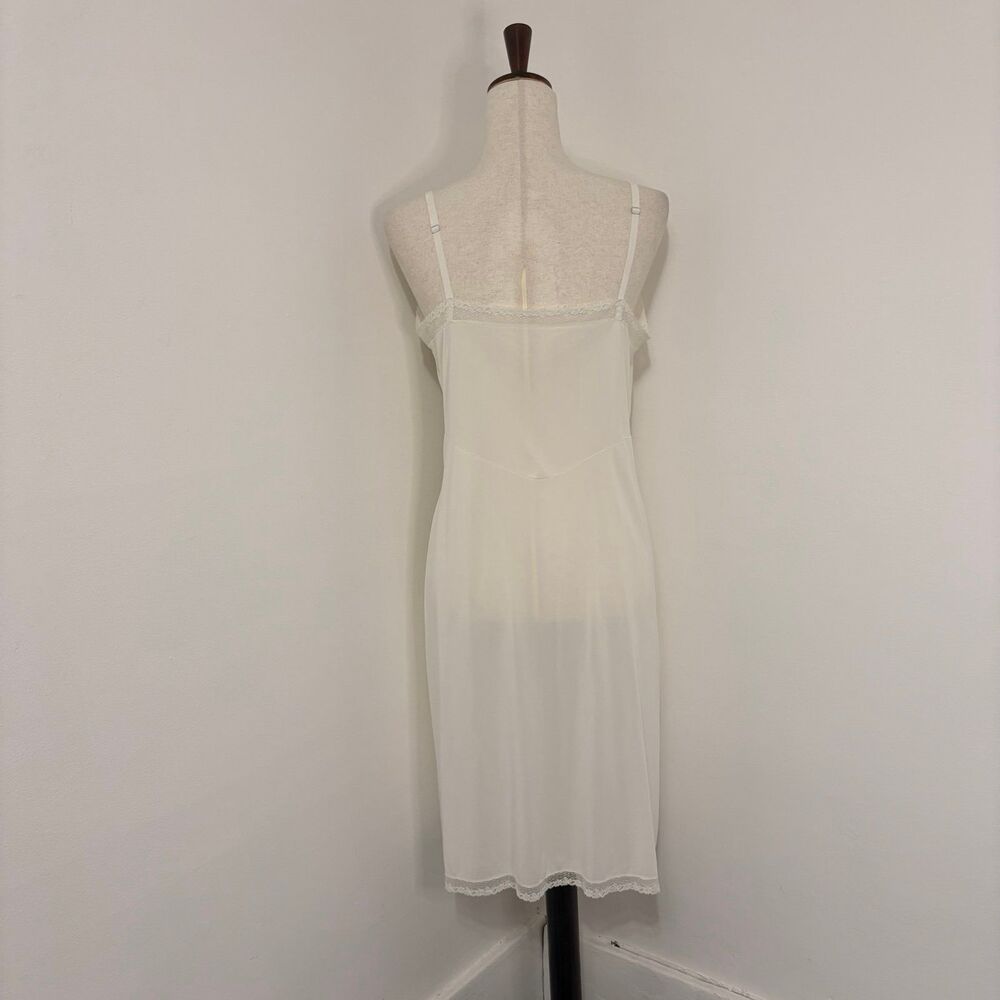 Vintage 70s Kayser White Lace Trim Flower Slip Dress Sz 40 - Picture 5 of 7